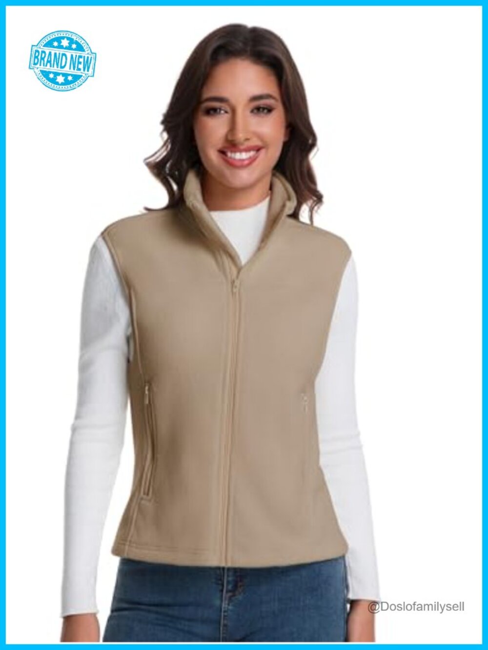 Women's Lightweight Fleece Vest Full Zip Stand Collar with Pockets